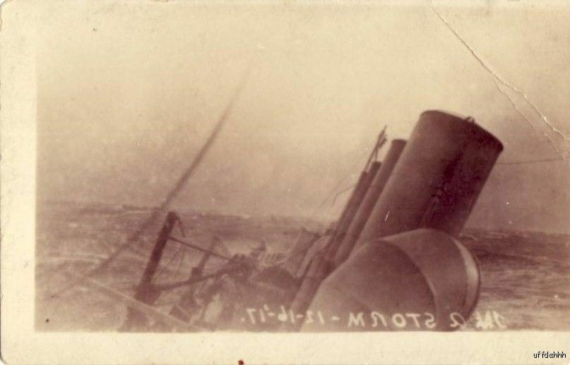 Naval Vessel At Sea Mirror Image In A Storm 12-16-1917