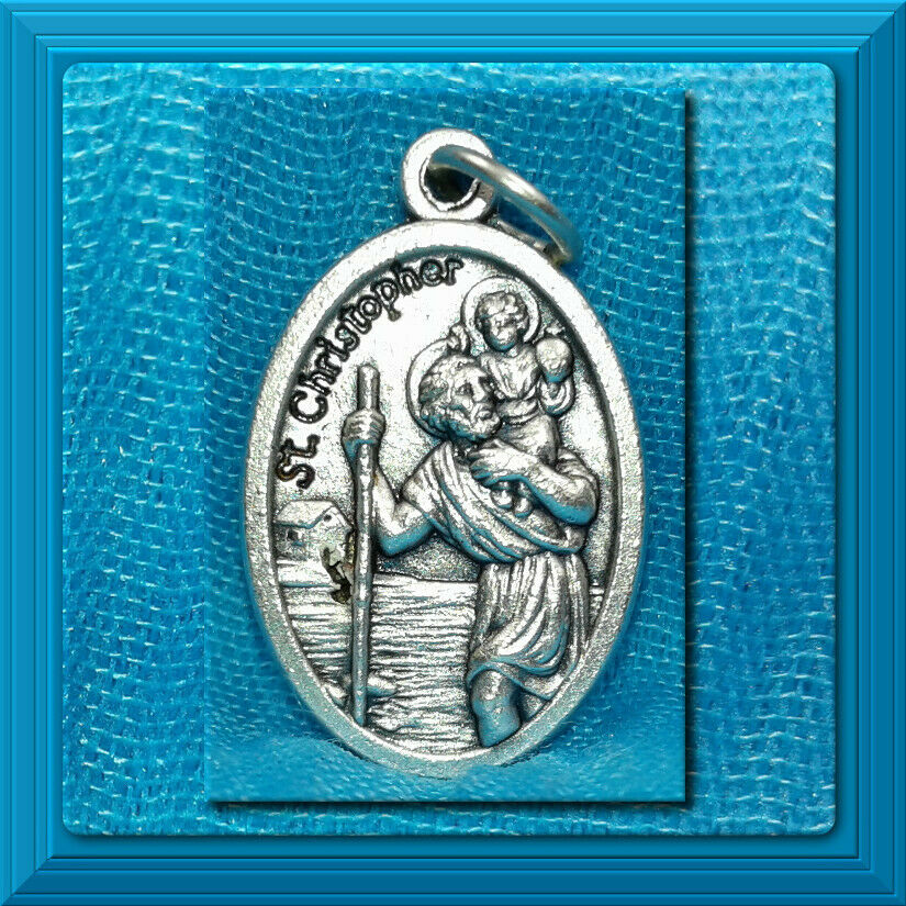 Catholic Medal Saint Christopher Pray For Us Oval Shape 1" Italian Made