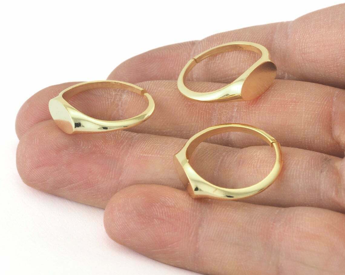 Adjustable Blank signet ring Gold plated brass gold DIY finger ring women
