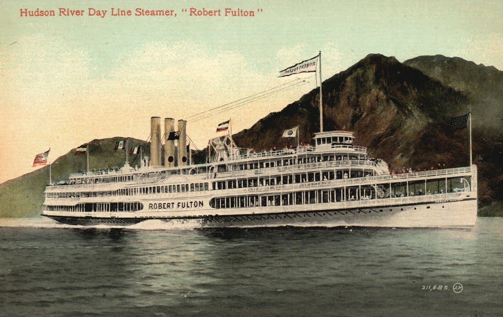 Vintage Postcard 1910's Hudson River Day Line Steamer Robert Fulton Steam Boat