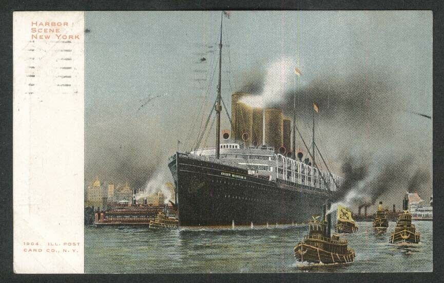 Harbor Scene New York Steamer Kaiser Wilhelm Ii Undivided Back Postcard 1906