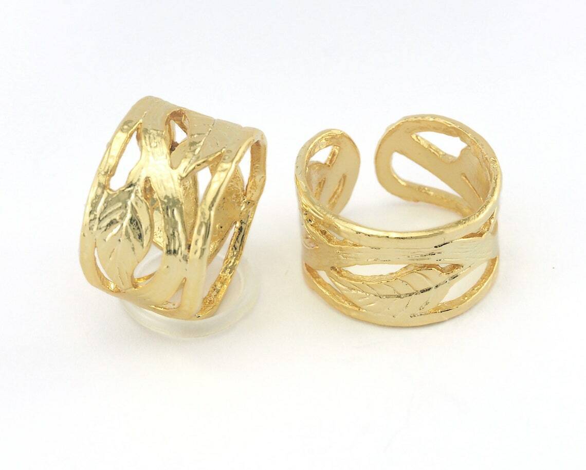 Leaf Ring Adjustable Gold Plated Brass (19mm 9US inner size) 2817